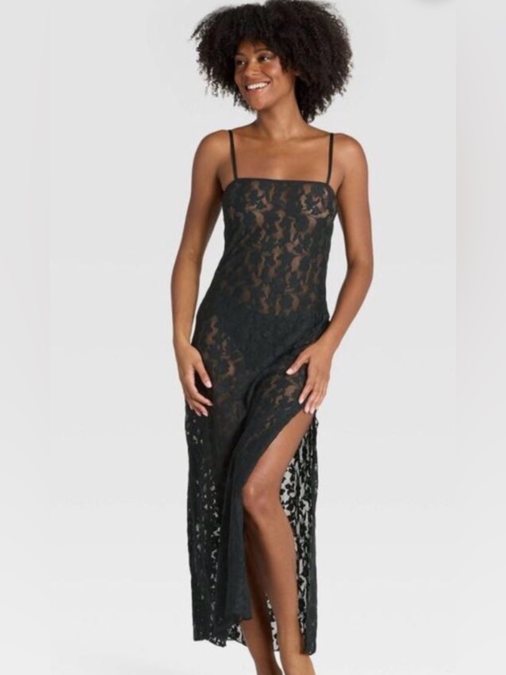 XS Auden - Women's Shadow Floral Lingerie Slip Dress - Auden Black